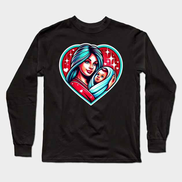 Mother's day, Motherhood Love Heart T-Shirt, Mom and Baby Graphic Tee, Mother's Day Gift, Colorful Mommy and Me Shirt Long Sleeve T-Shirt by Cat In Orbit ®